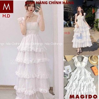 Váy đầm dự tiệc maxi xòe xếp nhiều tầng dài công chúa hai dây bèo cánh tiên, tiểu thư bánh bèo đi biển - MAGIDO