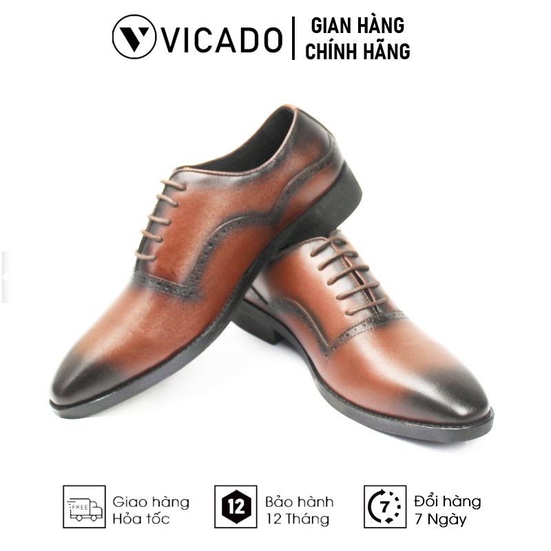 Giày công sở nam Oxford Vicado VC1021 màu nâu - Giày da nam cao cấp da bò thật 100%