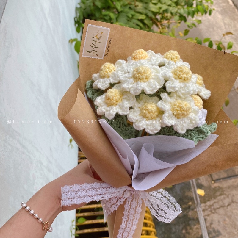 Bó hoa cúc len handmade/ Hoa cúc xuyến chi Daisy/ Hoa cúc len trang trí/ Hoa handmade quà tặng