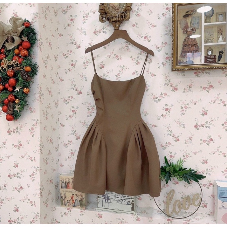 Đầm Hai Dây Xoè Nhúng Eo Cá Tính Kèm Ảnh Thật  CC032