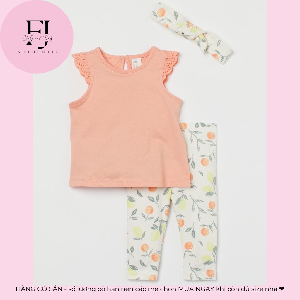 Bộ quần áo trẻ em chính hãng HM, bộ bé gái Bộ quần áo thun cam kèm turban, hàng hiệu cho bé