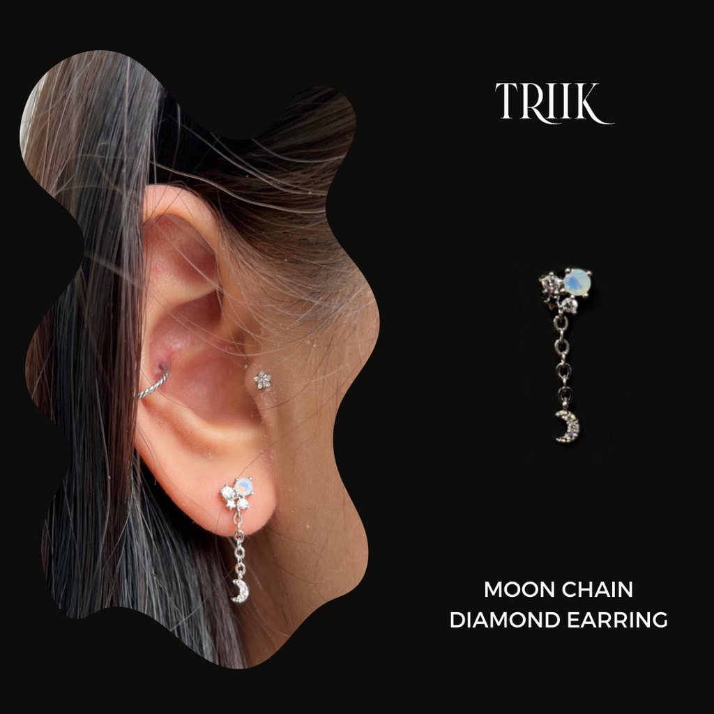 Khuyên tai đá - Moon Chain Diamond Earring ( giá 1 chiếc )