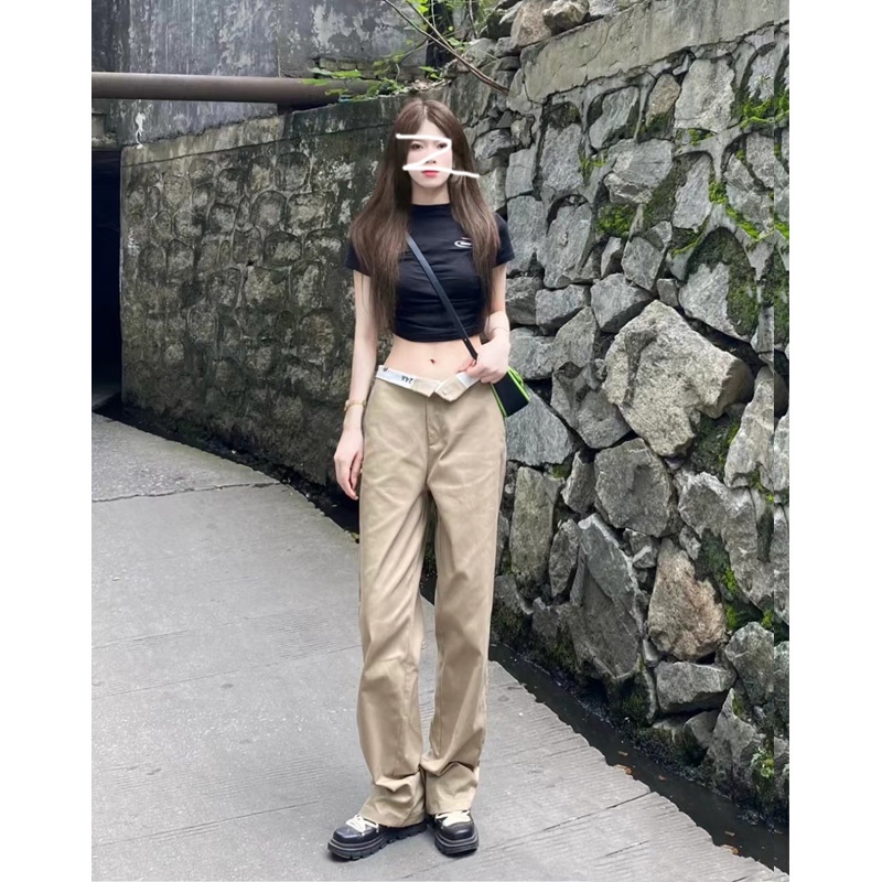 Ethelgirl Áo Croptop Tay Ngắn Cổ Tròn Thiết Kế Xếp Ly Quyến Rũ