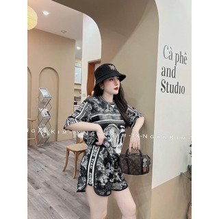 Set 3 món Dior hoạ tiết kèm mũ chất Cotton Thun co giãn 4c