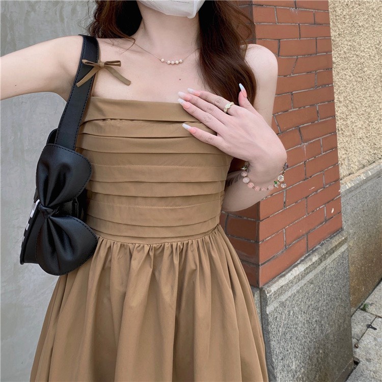 Đầm váy 2 dây dáng dài basic dễ thương, Váy nữ đi biển babydoll xòe kiểu hàn form đẹp lady quảng châu | BigBuy360 - bigbuy360.vn