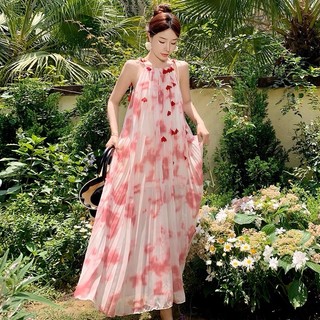 Đầm Đi Biển Maxi Loang Đầm Maxi Dáng Dài Xòe 2 Dây Màu Hồng Loang Dáng Dài Mới Đầm Đi Biển Maxi Chất Voan 2 Lớp Ulzzang