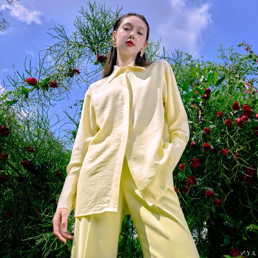 Quần suông lưng cao lu giữa xẻ túi khóa sau Sunflower Pants | NYA STUDIO