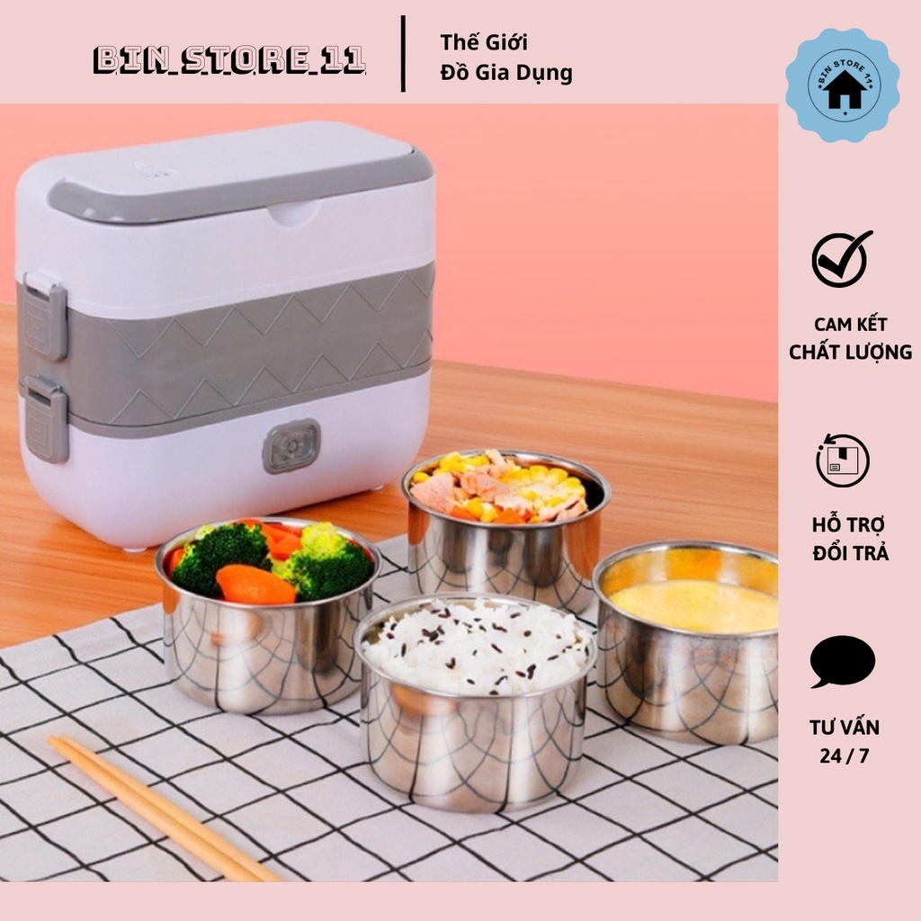 Hộp cơm điện 2 tầng 4 ngăn inox giữ nhiệt cao cấp, Hộp cơm hâm nóng tiện dụng - Bin Store