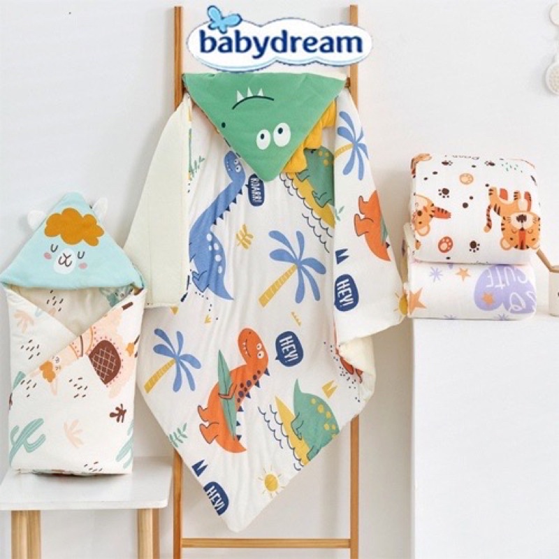 Ủ trần bông cho bé sơ sinh hoạ tiết khủng long ngộ nghĩnh