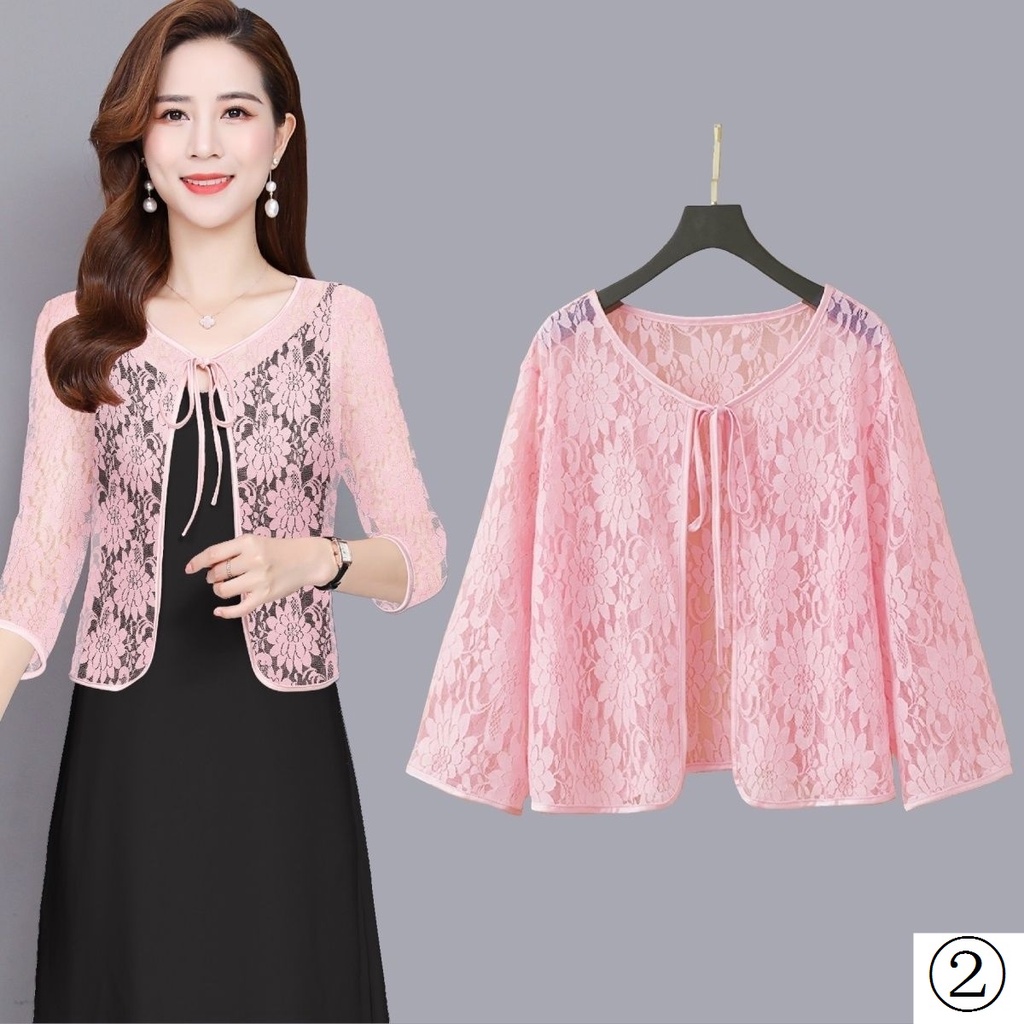[Áo Khoác Cardigan Ren Mềm Cao Cấp Dáng Rộng Buộc Dây Khăn Choàng Chống Nắng Cho Phụ Nữ Trung Niên
