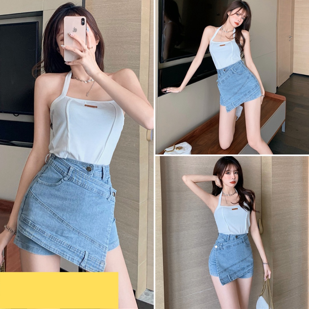 Chân váy nữ, quần giả váy nữ jeans kaki hàn quốc size S M L SKUCV-07A1 kenshop198
