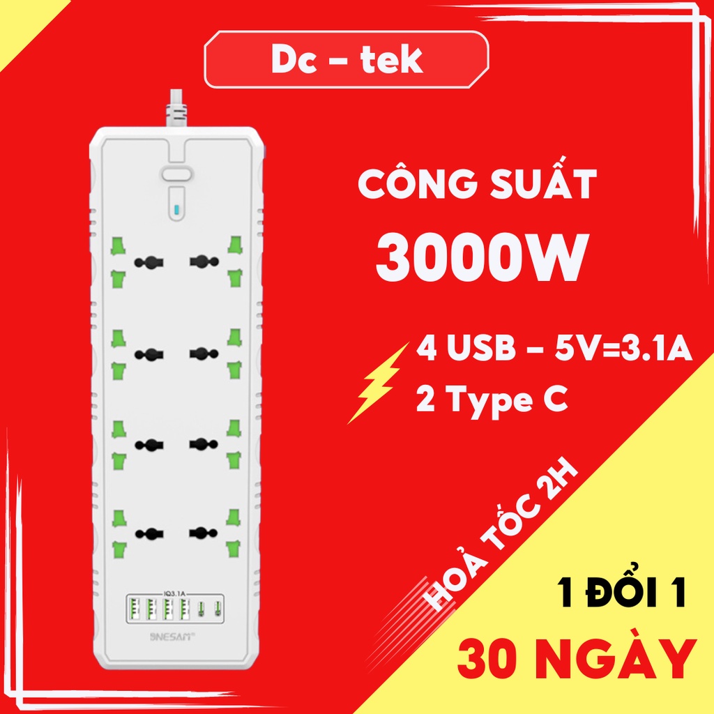 Ổ cắm điện đa năng Onesam nhựa PC cao cấp chịu tải 3000W an toàn chống giật chống cháy dây nối dài 2m