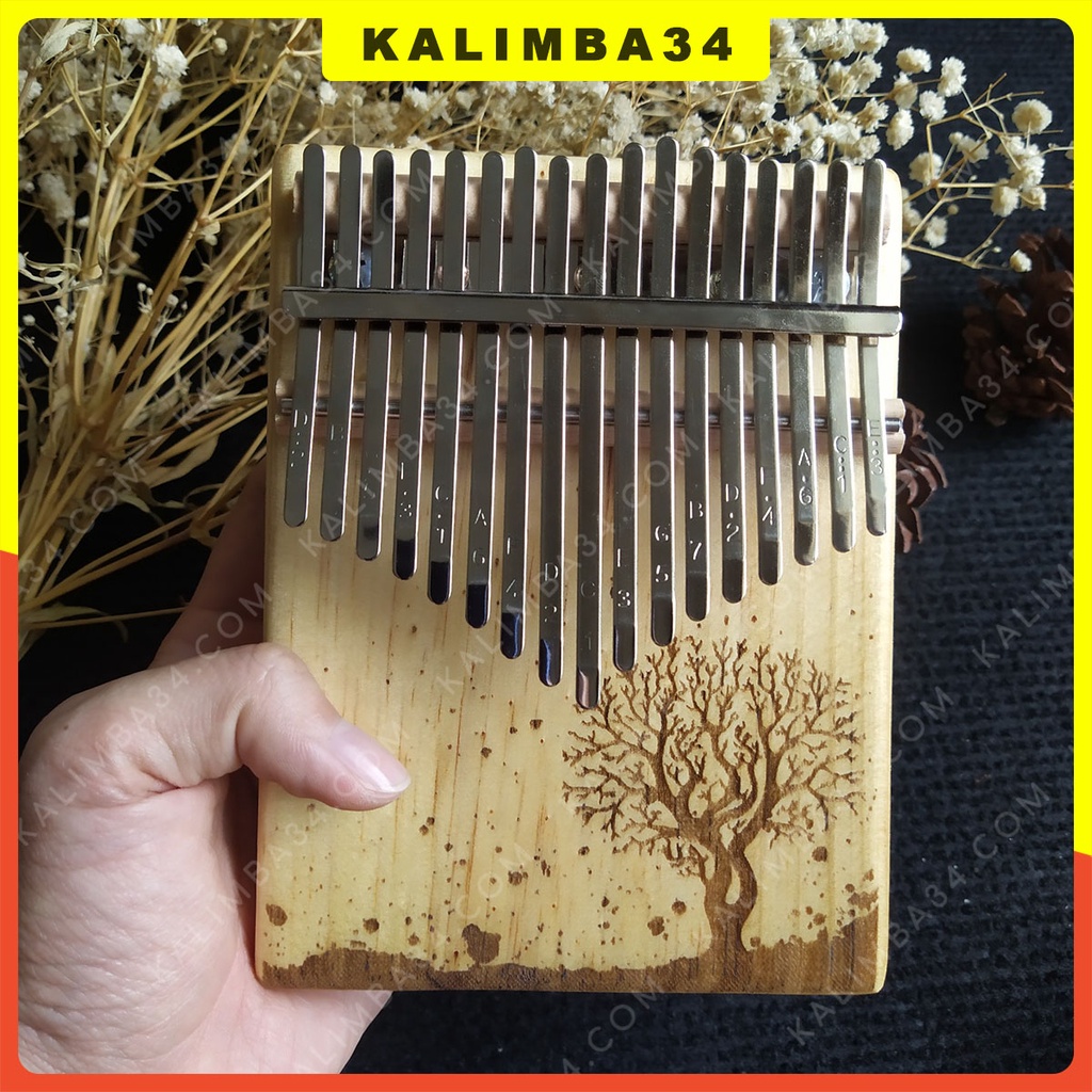 Đàn Kalimba 17 phím khắc cây nguyên khối KL34, Kalimba giá rẻ tặng đầy đủ phụ kiện