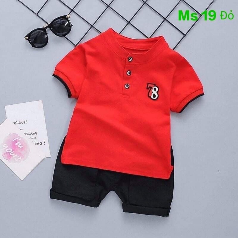 Set bộ hè mẫu cổ trụ thêu số 78 cho bé trai