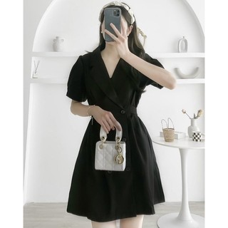 Đầm đen cổ vest thắt eo (kèm hình thật)