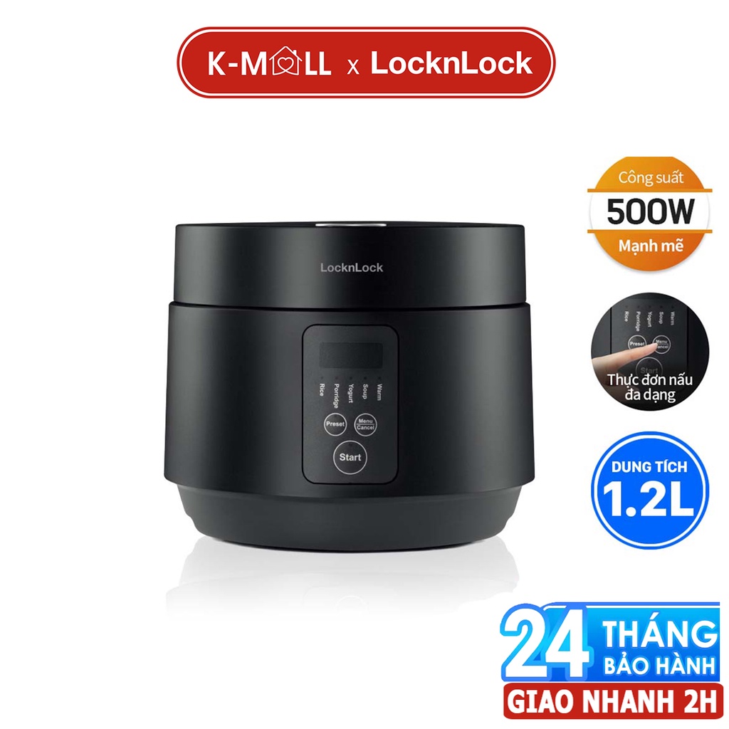 Nồi cơm điện LocknLock Compact Rice Cooker 1.2L màu đen EJR346BLK có 5 chế độ nấu đa năng - K-MALL