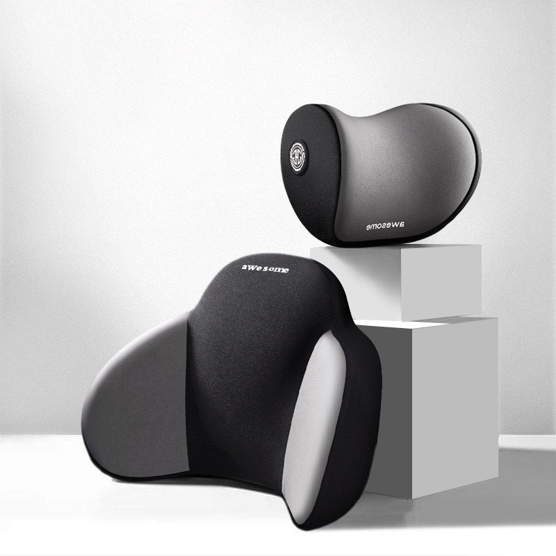 Bộ gối tựa đầu và tựa lưng xe hơi AWESOME - gối tựa đầu và tựa lưng trên ô tô chất liệu cao su non c