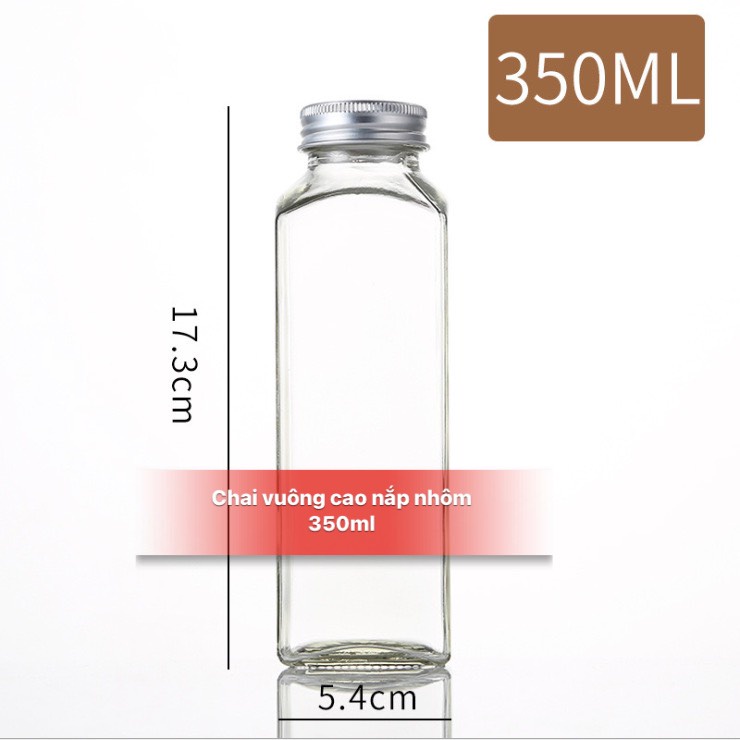 Chai Thuỷ Tinh Vuông Cao Miệng Rộng Nắp Nhựa 350ml 500ml | Đựng Nước Ép , Trà Detox , Trà Sữa
