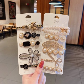 Set 5 kẹp tóc hoa đen đính đá phong cách Hàn Quốc