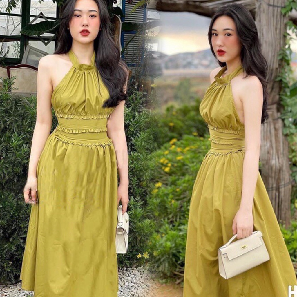 Váy maxi hè xanh cốm hở lưng so hot