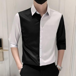 Áo sơ mi Áo sơ mi nam phối 2 màu nổi bật với chất liệu Lụa Phi bóng co giãn nhẹ mềm và nhẹ dáng ôm N40