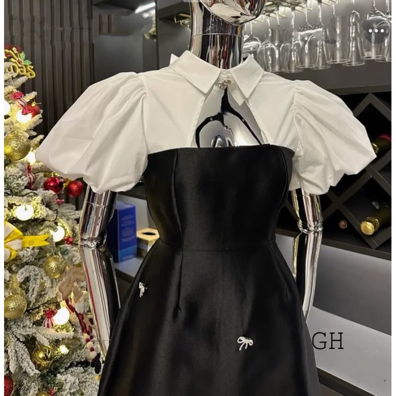 Đầm Tafta Tay Bồng Đính Đá Nơ Siêu Xinh