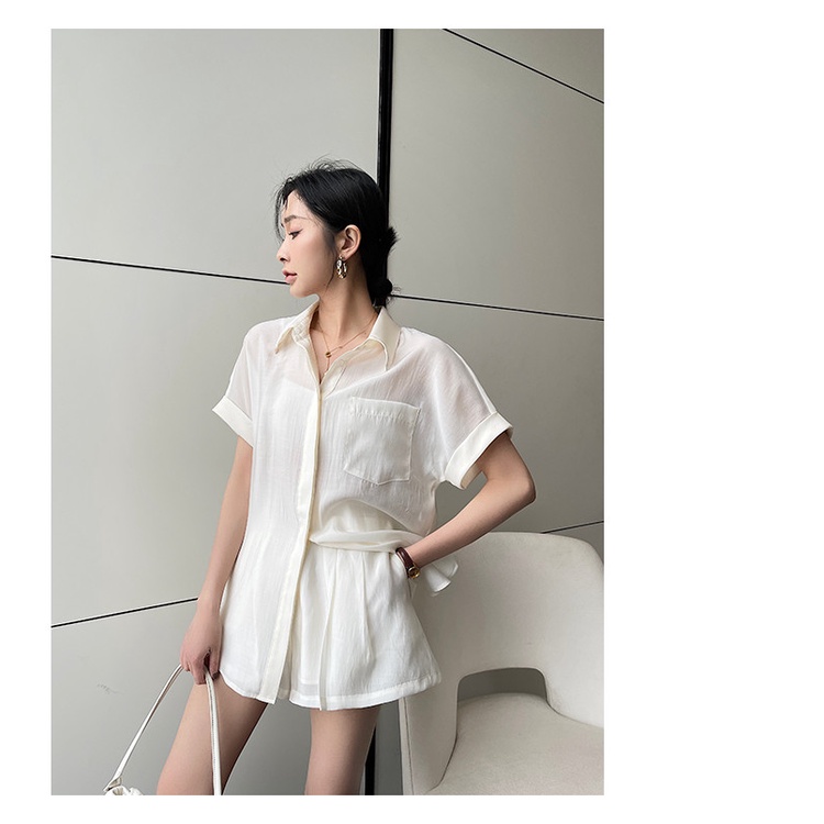 Set Đồ Nữ Trắng - Set Áo Sơ Mi Tay Dài Cách Điệu Quần Short Chất Đũi Nhăn Cao Cấp Nhiều Size
