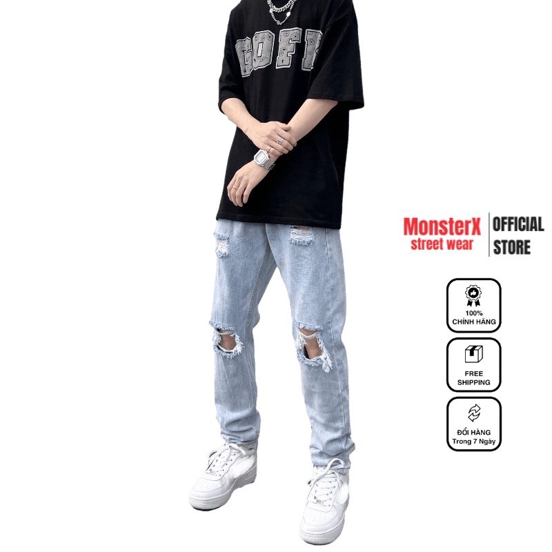 Quần Jean Nam Skinny & Slim Fit Unisex Monster X Street phong cách Hàn Quốc Ullzang thời trang đường phố mùa hè