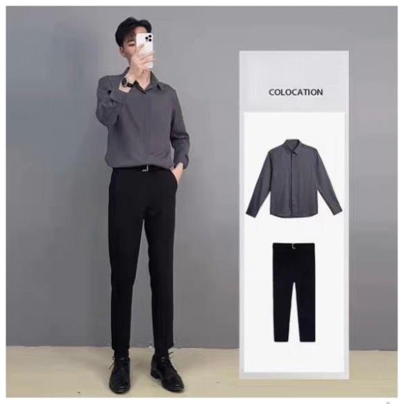 Áo Sơ Mi nam lụa trơn Cao Cấp kiểu giấu cúc Đen Trắng Nâu Xanh - form đẹp vừa ôm ,suông rộng công sở Hàn Quốc