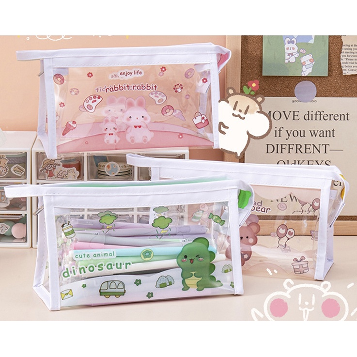 Túi Đựng Bút Tam Giác Trong Suốt Size Lớn Khoá Kéo Cute