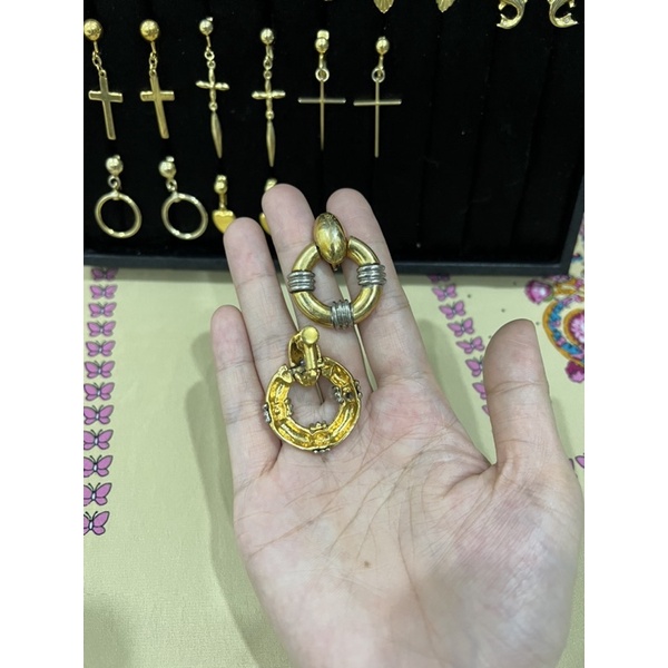 Bông tai kẹp Vintage - Si Nhật , hoa tai gài không cần bấm lỗ tai