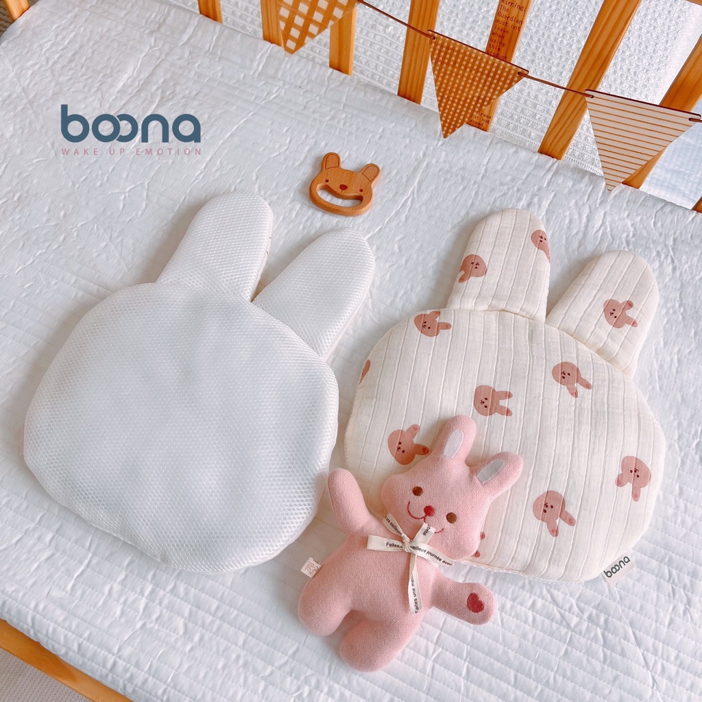 Gối Xô Muslin Boona Hình Gấu Thỏ Ruột Bông Organic Mềm Mịn Cho Bé Từ Sơ Sinh