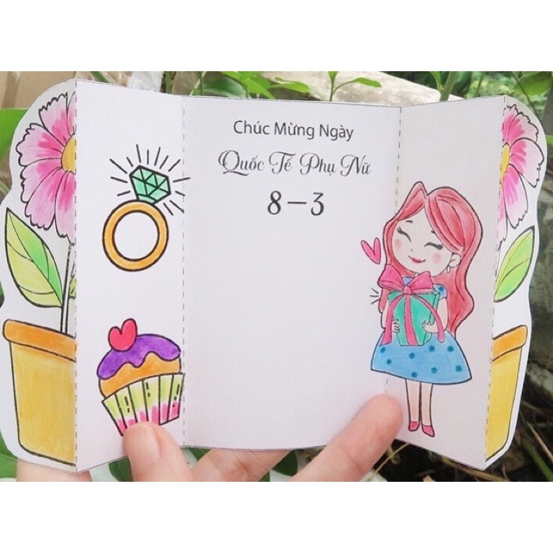 Sỉ thiệp 8/3 tô màu a4 giấy đẹp