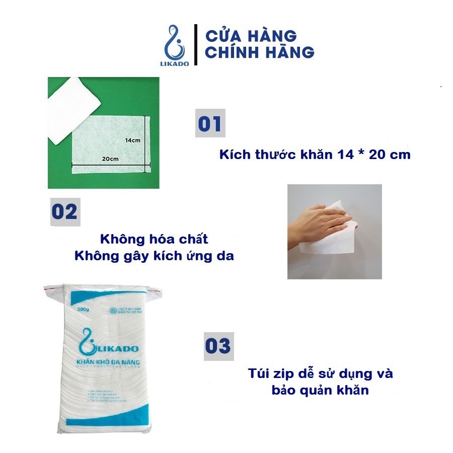 Khăn khô đa năng Likado cho bé 300g kích thước (15x20cm)(1 gói)