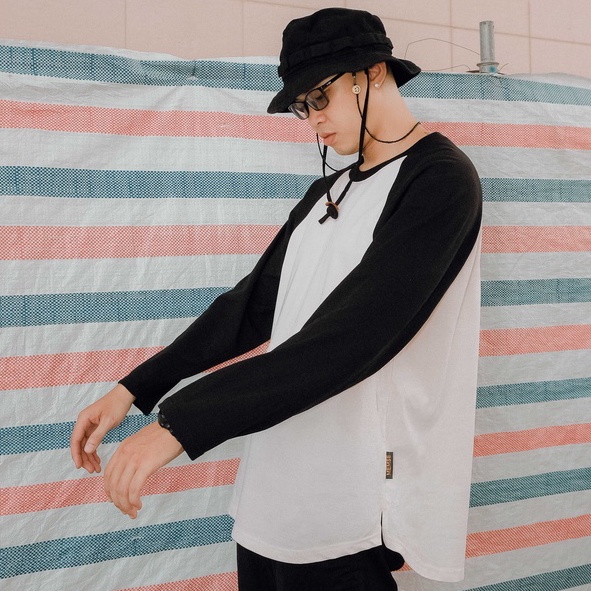 Flexible raglan Black - MEMS Áo thun nam tay dài trơn cổ tròn dài tay cotton áo phối màu nam nữ