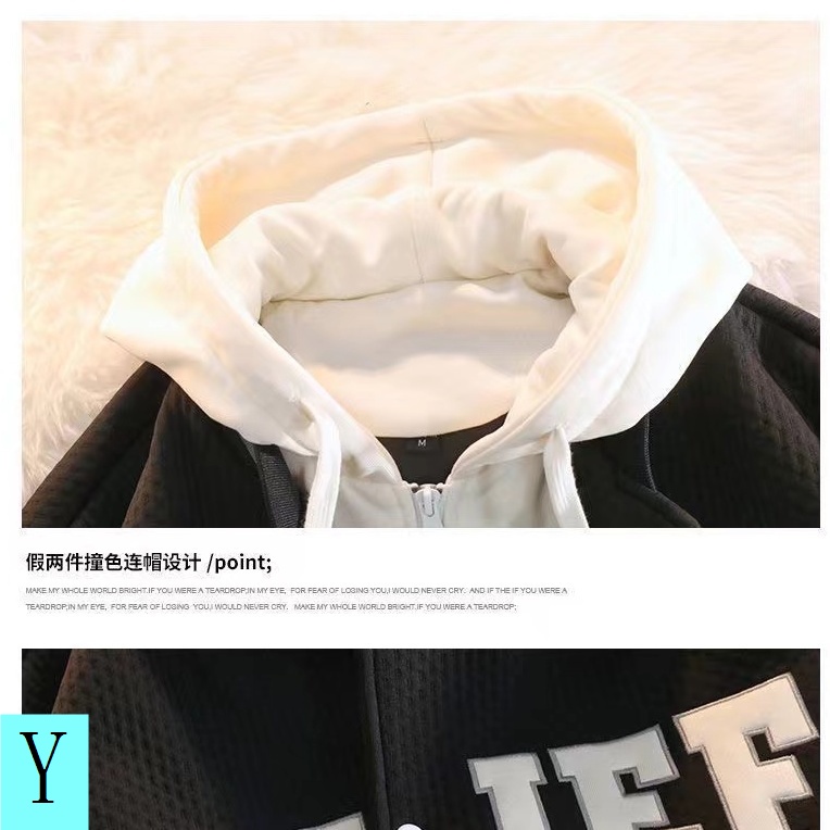 Áo Khoác Bóng Chày Giả Hai Lớp Có Mũ Trùm Thời Trang Mùa Xuân Thu Giản Dị Phong Cách Hàn Quốc