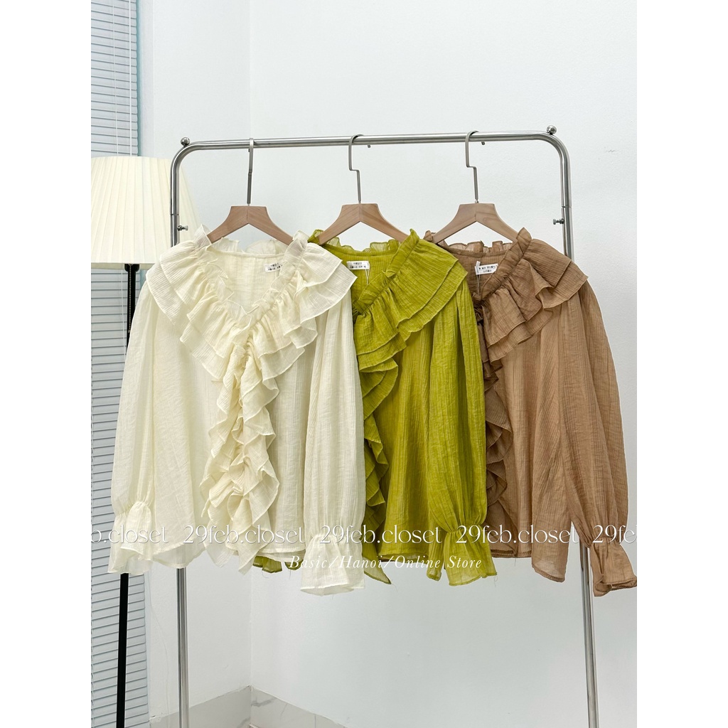 Áo voan tơ cổ tim nhún bèo - 29feb.closet - A222