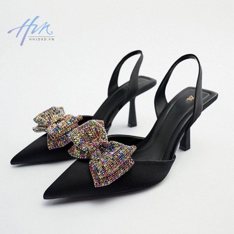 Hàng Mới Về Mới Giày Cao Gót Mũi Nhọn Đính Đá Thời Trang Mùa Hè 2023 Dành Cho Nữ