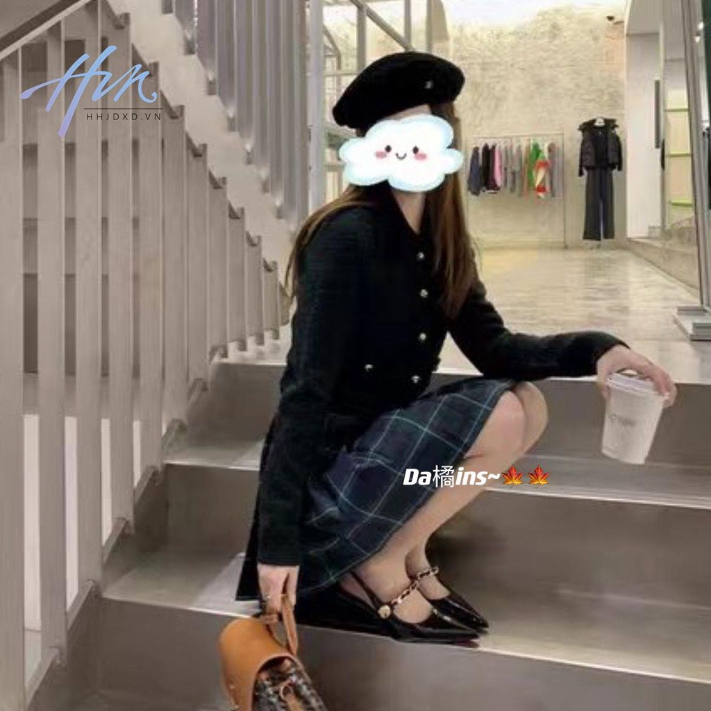 Sandal Cao Gót Mũi Nhọn Hở Ngón Phối Khóa Vàng Phong Cách Thời Trang Hàn Quốc 2023