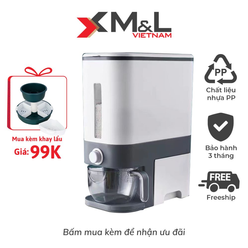Thùng đựng gạo thông minh 12kg có khay đựng ngũ cốc - chống ẩm mốc tránh côn trùng chính hãng M&L