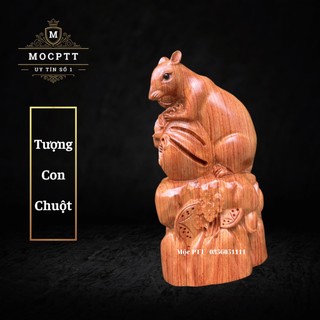 Tượng gỗ chuột ôm bao vàng cao 20 , 30 cm chất liệu gỗ hương đá