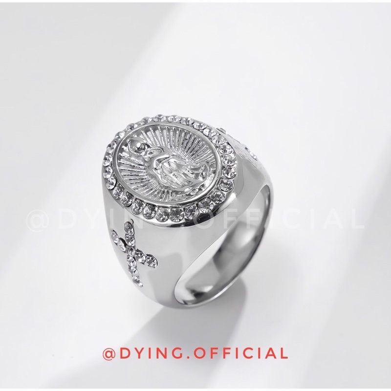 Nhẫn Mặt Đức Mẹ Đính Đá - Thép Titan KHÔNG RỈ