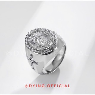 Nhẫn mặt đức mẹ đính đá - thép titan không rỉ