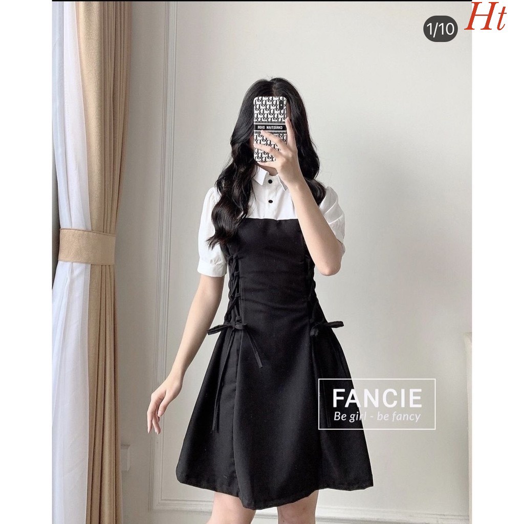 Váy chữ A đen cổ sơ mi trắng,Màu sắc độc lạ, kĩ lưỡng để phù hợp với mọi hoàn cảnh.