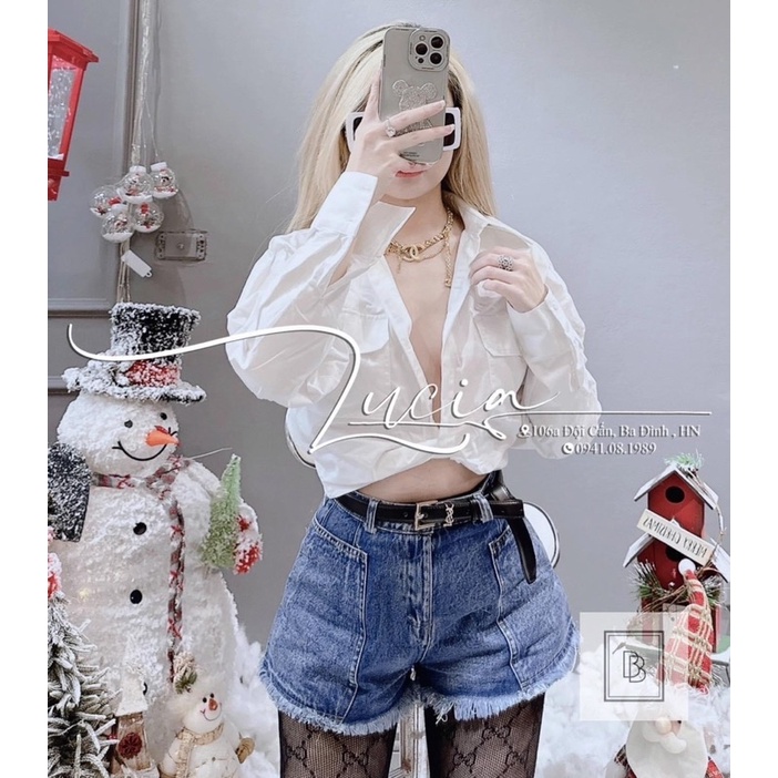 Áo sơ mi xoắn eo dáng crop đẹp