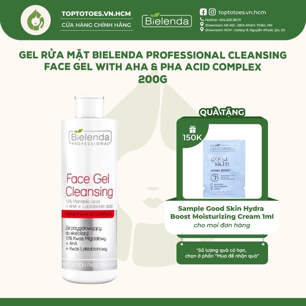 Gel rửa mặt Bielenda Professional Face Gel Cleansing Acid Complex 200g hỗ trợ tẩy da chết, sáng da, mờ thâm, ngừa mụn