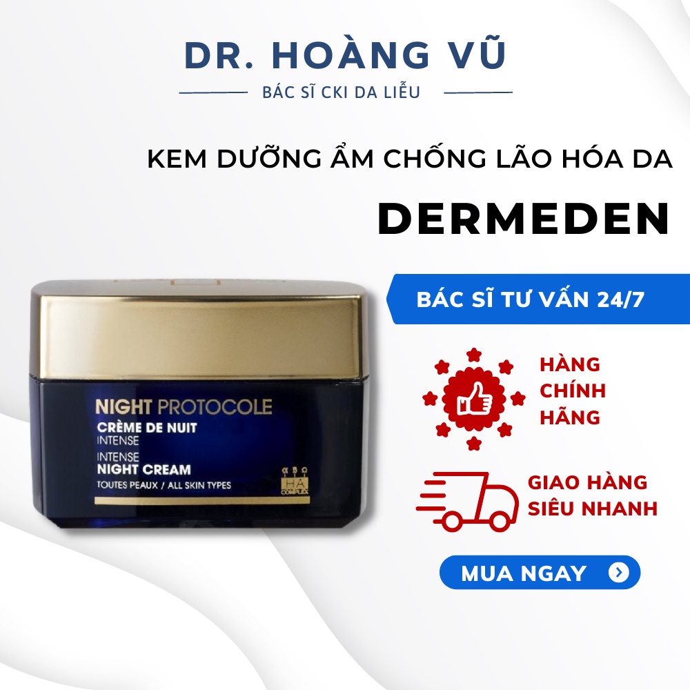 Kem dưỡng ẩm chống lão hóa da, giảm nám tàn nhang DERMEDEN Night Protocole Cream Retinol 1% 50ml - Dr. Hoàng Vũ