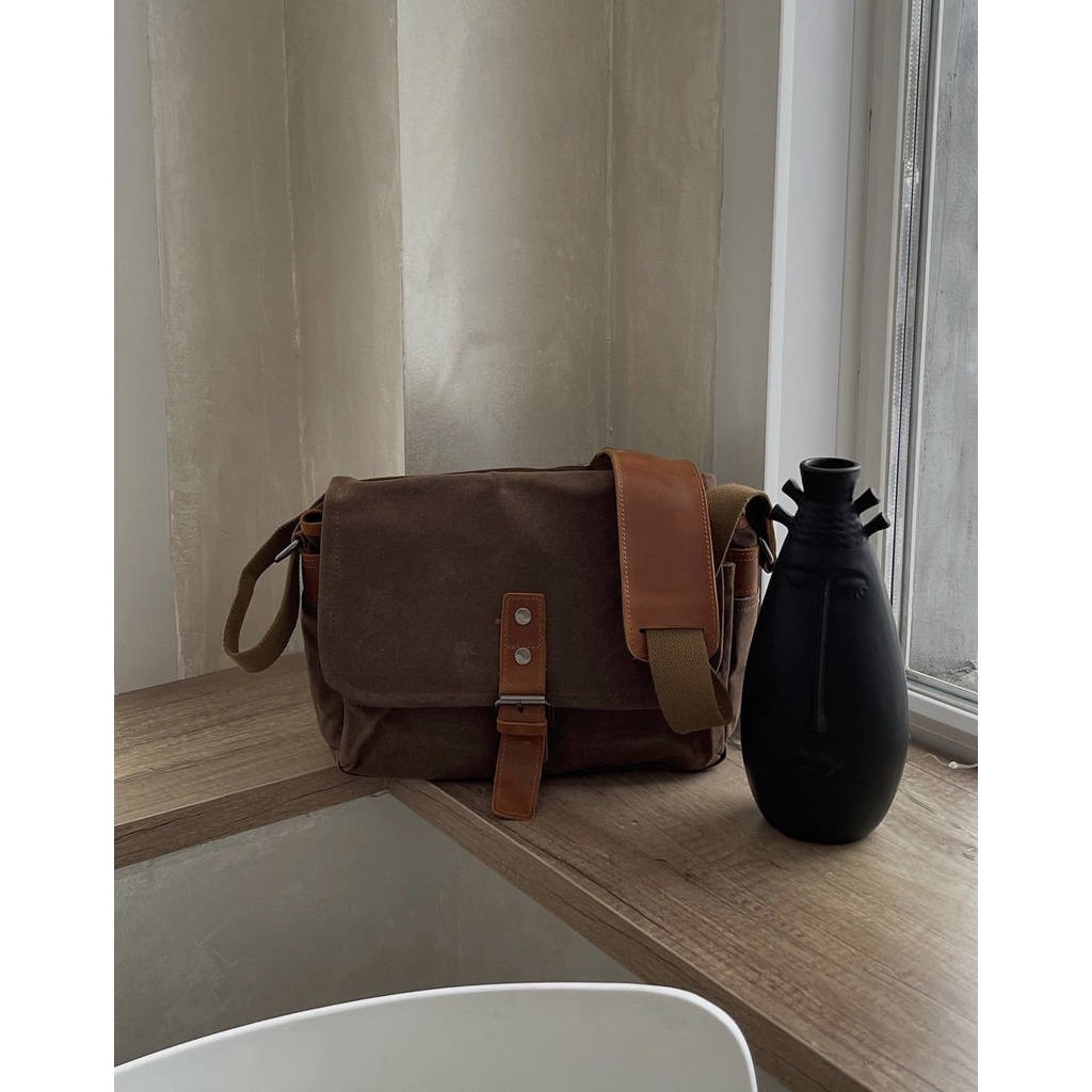 Túi đeo chéo da bò vải canvas Hutaleather Huskar thời trang cho mọi người Tc6