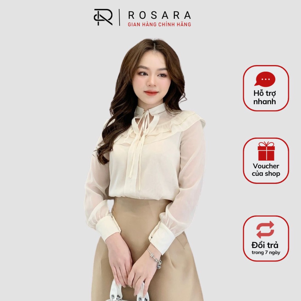Sơ Mi Be Tơ Phối Cổ Nơ Cách Điệu Thời Trang Nữ Rosara SM40