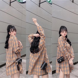 Đầm/Váy sơ mi kẻ khuy nắp túi cá tính xẻ sườn BBR, Chất liệu thô mềm mịn , phối nhiều túi tạo điểm nhấn.TĐ129